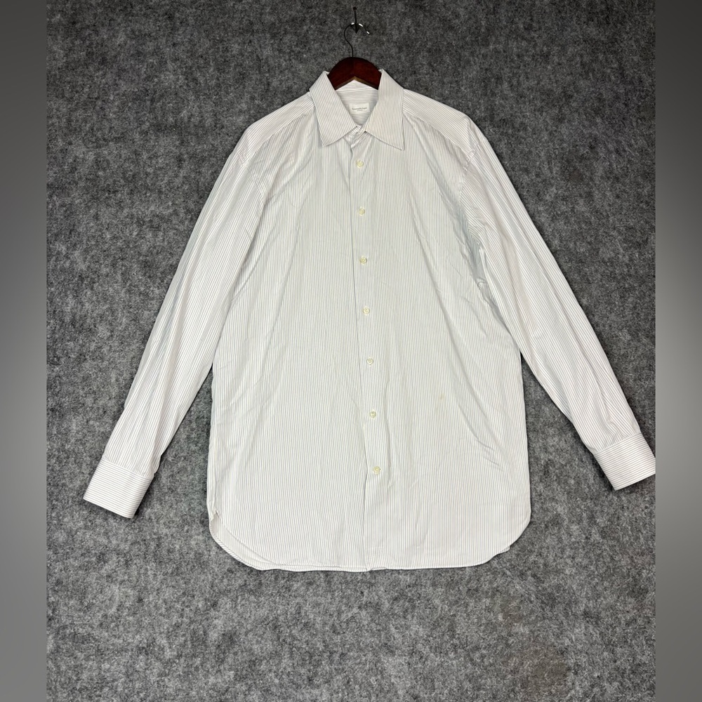 Ermenegildo Zegna White Dress Shirt with Subtle Gray Pinstripes XL